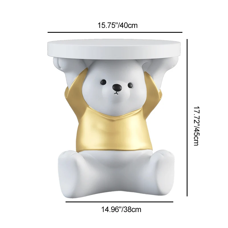 Modern Art Deco Resin Fiberglass Bear-Shaped Round End Table 1-Tier For Living Room