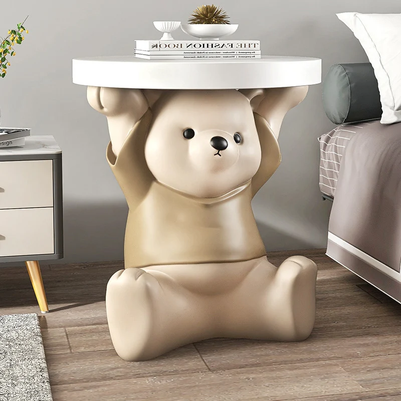 Modern Art Deco Resin Fiberglass Bear-Shaped Round End Table 1-Tier For Living Room