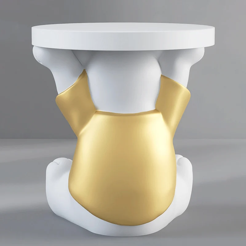 Modern Art Deco Resin Fiberglass Bear-Shaped Round End Table 1-Tier For Living Room