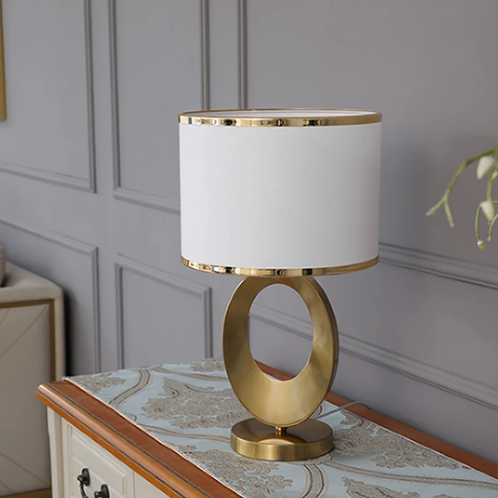 Contemporary Creative Fabric Metal Round-Ring 1-Light Table Lamp For Bedroom & Living Room