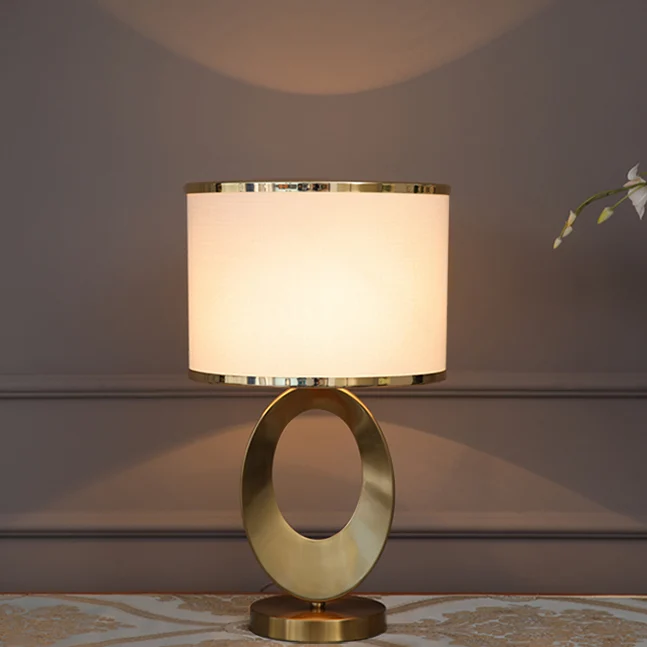 Contemporary Creative Fabric Metal Round-Ring 1-Light Table Lamp For Bedroom & Living Room