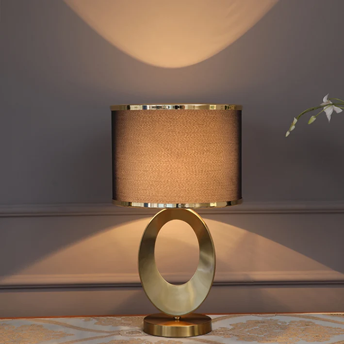 Contemporary Creative Fabric Metal Round-Ring 1-Light Table Lamp For Bedroom & Living Room