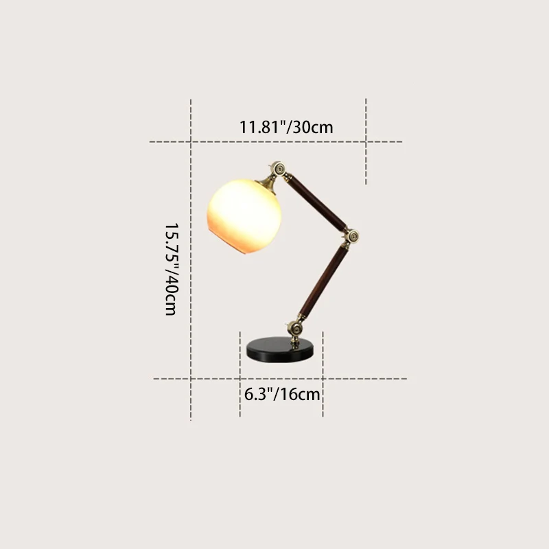 Contemporary Retro Semicircle Round Base Bendable Rubber Wood Marble Glass 1 - Light Table Lamp For Bedroom