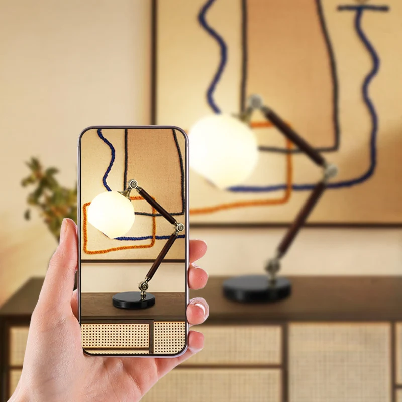 Contemporary Retro Semicircle Round Base Bendable Rubber Wood Marble Glass 1 - Light Table Lamp For Bedroom