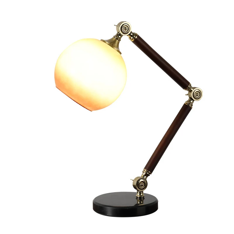 Contemporary Retro Semicircle Round Base Bendable Rubber Wood Marble Glass 1 - Light Table Lamp For Bedroom