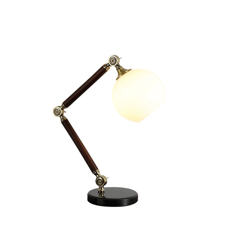 Contemporary Retro Semicircle Round Base Bendable Rubber Wood Marble Glass 1 - Light Table Lamp For Bedroom