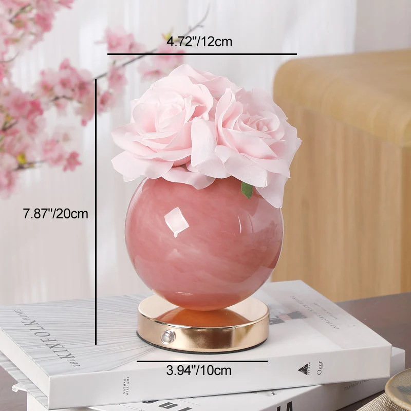 Modern Art Deco Simulated Rose Flower Glass Planet Shade USB Rechargeable LED Table Lamp Night Light For Bedroom