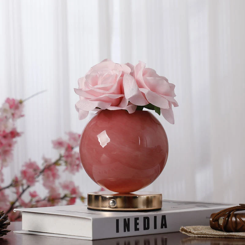 Modern Art Deco Simulated Rose Flower Glass Planet Shade USB Rechargeable LED Table Lamp Night Light For Bedroom