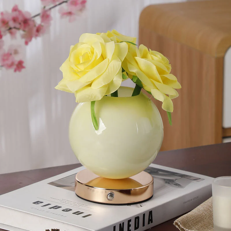 Modern Art Deco Simulated Rose Flower Glass Planet Shade USB Rechargeable LED Table Lamp Night Light For Bedroom