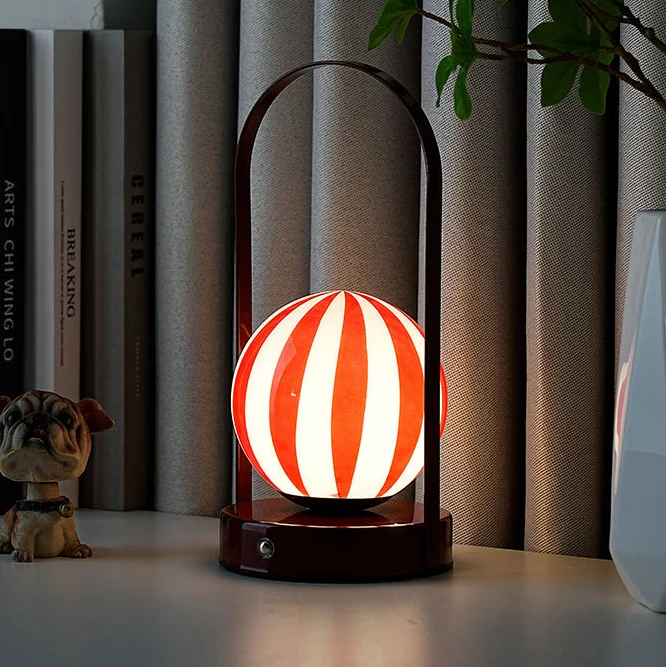 Contemporary Creative Glass Ball Shade Iron LED Portable Table Lamp Night Light For Bedroom