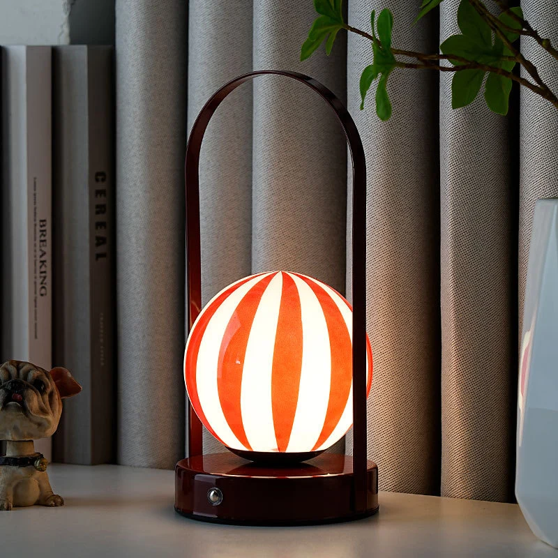 Contemporary Creative Glass Ball Shade Iron LED Portable Table Lamp Night Light For Bedroom