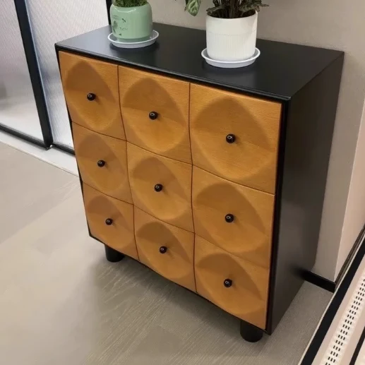 Contemporary Nordic Square Cube Solid Birch Wood Plywood Console Table 9 - Drawer For Living Room