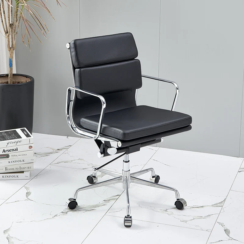 Modern Minimalist Rectangle PU Leather Aluminum Alloy Swivel Desk Chair Backrest Armrest For Study