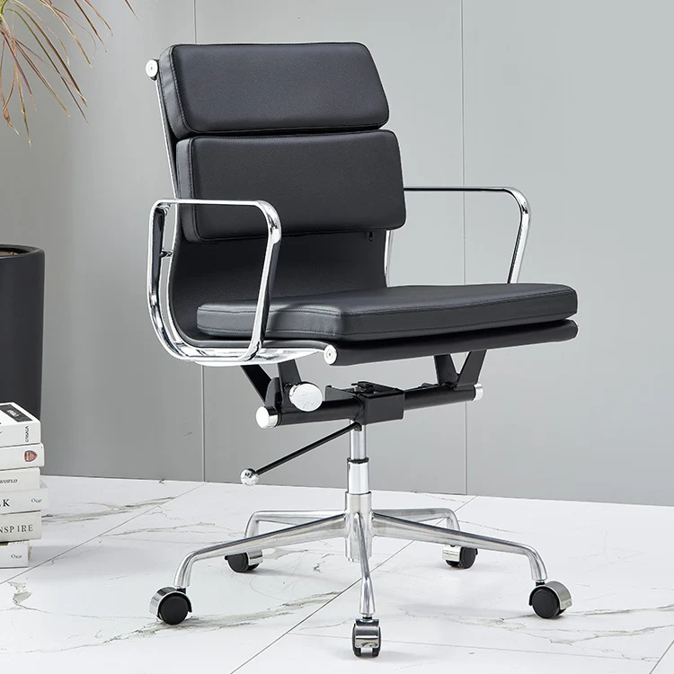 Modern Minimalist Rectangle PU Leather Aluminum Alloy Swivel Desk Chair Backrest Armrest For Study