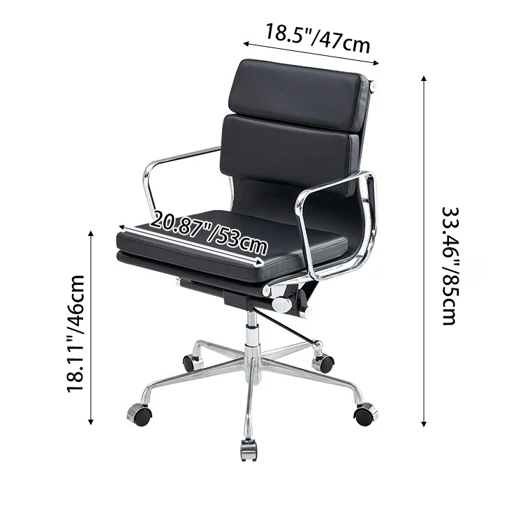 Modern Minimalist Rectangle PU Leather Aluminum Alloy Swivel Desk Chair Backrest Armrest For Study