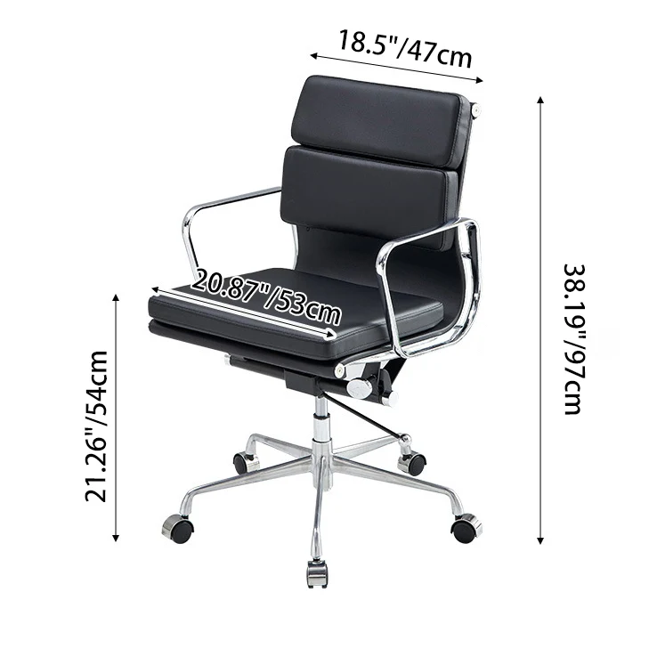 Modern Minimalist Rectangle PU Leather Aluminum Alloy Swivel Desk Chair Backrest Armrest For Study
