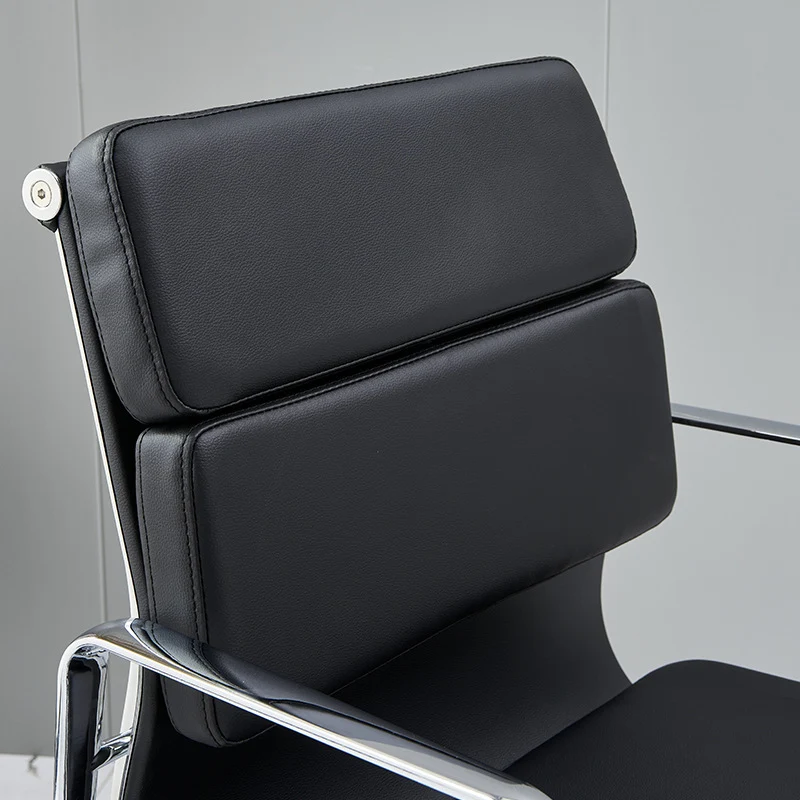 Modern Minimalist Rectangle PU Leather Aluminum Alloy Swivel Desk Chair Backrest Armrest For Study