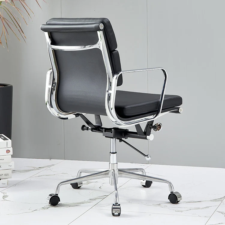 Modern Minimalist Rectangle PU Leather Aluminum Alloy Swivel Desk Chair Backrest Armrest For Study