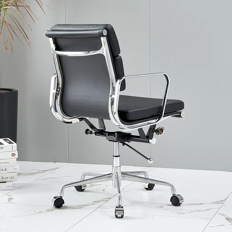 Modern Minimalist Rectangle PU Leather Aluminum Alloy Swivel Desk Chair Backrest Armrest For Study