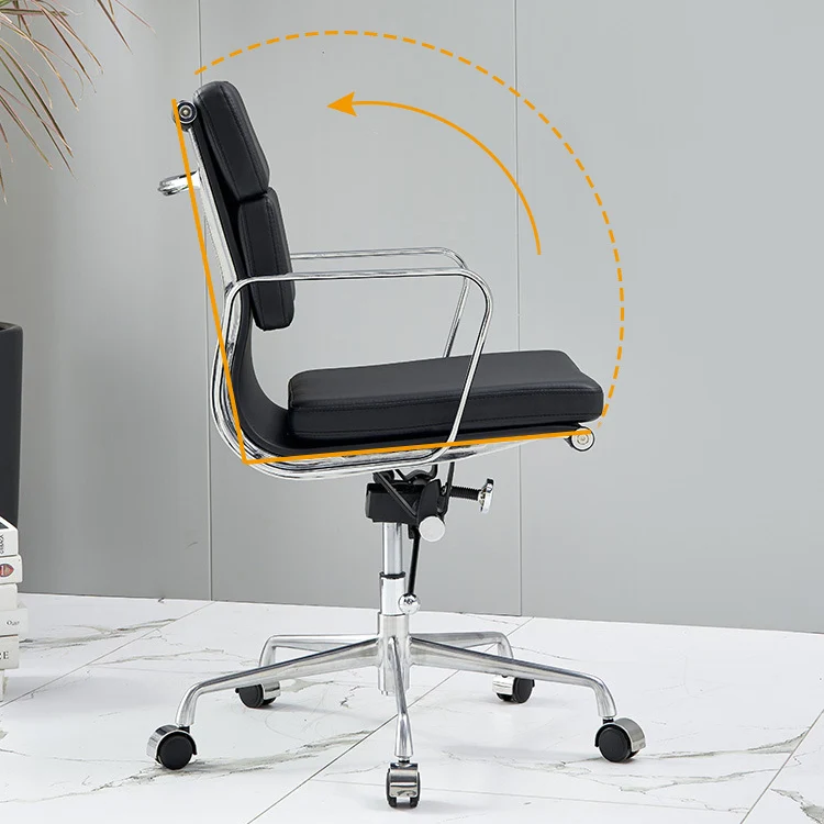 Modern Minimalist Rectangle PU Leather Aluminum Alloy Swivel Desk Chair Backrest Armrest For Study