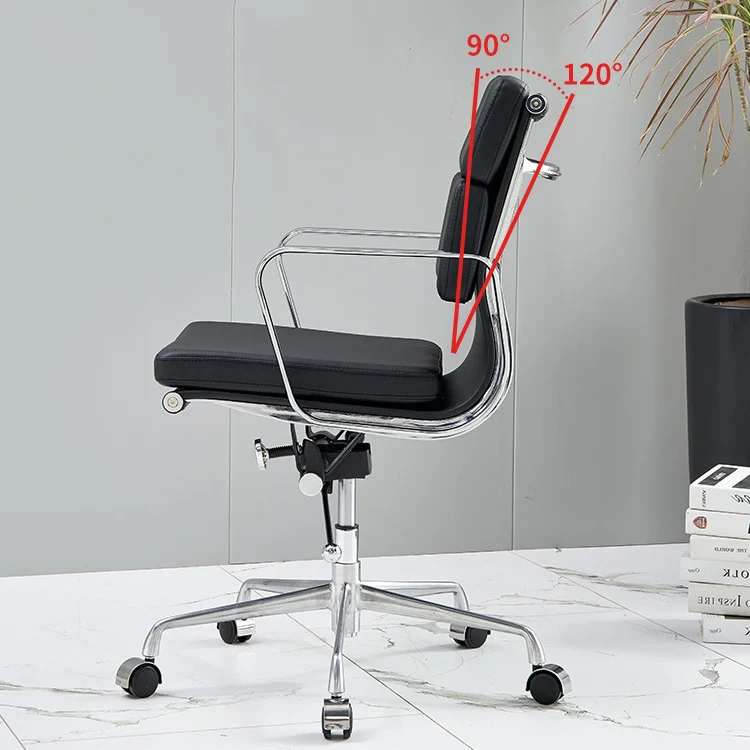 Modern Minimalist Rectangle PU Leather Aluminum Alloy Swivel Desk Chair Backrest Armrest For Study