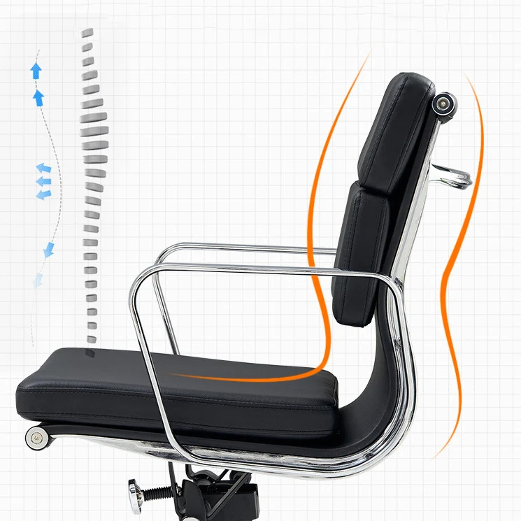 Modern Minimalist Rectangle PU Leather Aluminum Alloy Swivel Desk Chair Backrest Armrest For Study