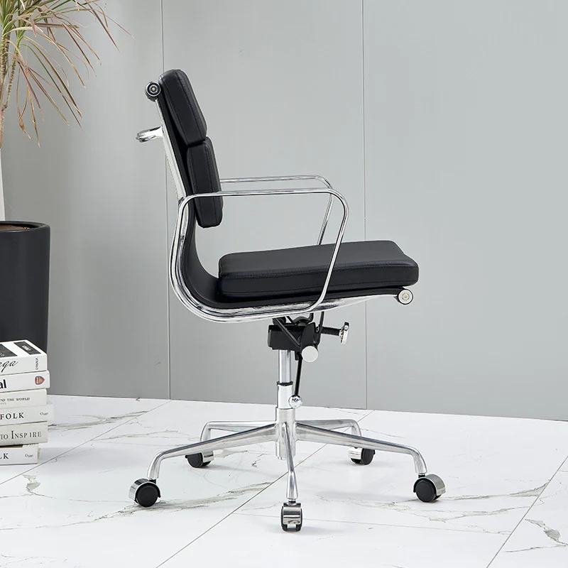 Modern Minimalist Rectangle PU Leather Aluminum Alloy Swivel Desk Chair Backrest Armrest For Study