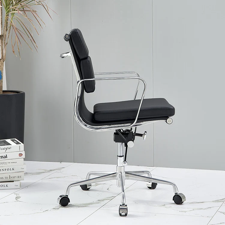 Modern Minimalist Rectangle PU Leather Aluminum Alloy Swivel Desk Chair Backrest Armrest For Study
