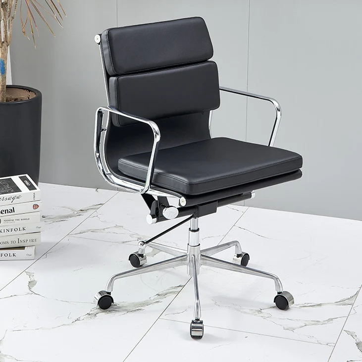 Modern Minimalist Rectangle PU Leather Aluminum Alloy Swivel Desk Chair Backrest Armrest For Study