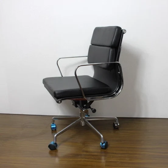 Modern Minimalist Rectangle PU Leather Aluminum Alloy Swivel Desk Chair Backrest Armrest For Study