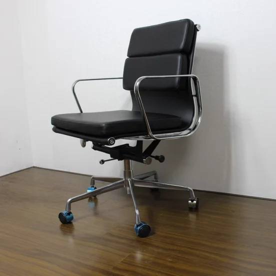 Modern Minimalist Rectangle PU Leather Aluminum Alloy Swivel Desk Chair Backrest Armrest For Study