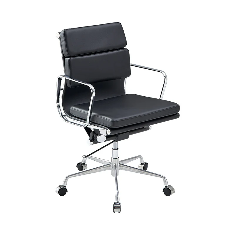 Modern Minimalist Rectangle PU Leather Aluminum Alloy Swivel Desk Chair Backrest Armrest For Study