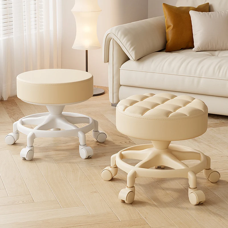 Modern Minimalist Round Swivel Plastic Faux Leather Low Stool Backless Armless For Living Room