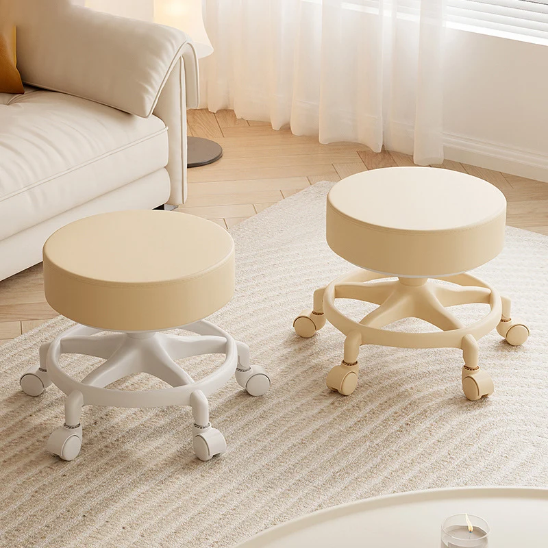 Modern Minimalist Round Swivel Plastic Faux Leather Low Stool Backless Armless For Living Room
