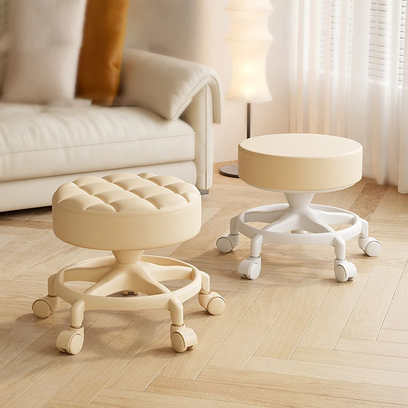 Modern Minimalist Round Swivel Plastic Faux Leather Low Stool Backless Armless For Living Room