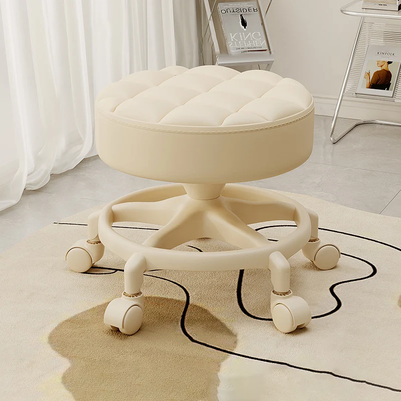 Modern Minimalist Round Swivel Plastic Faux Leather Low Stool Backless Armless For Living Room