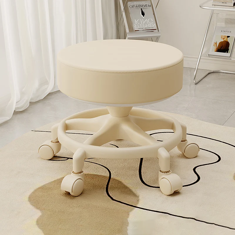 Modern Minimalist Round Swivel Plastic Faux Leather Low Stool Backless Armless For Living Room