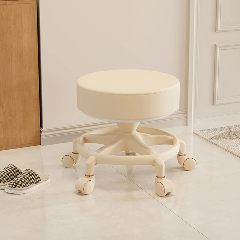 Modern Minimalist Round Swivel Plastic Faux Leather Low Stool Backless Armless For Living Room