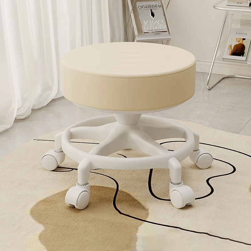 Modern Minimalist Round Swivel Plastic Faux Leather Low Stool Backless Armless For Living Room