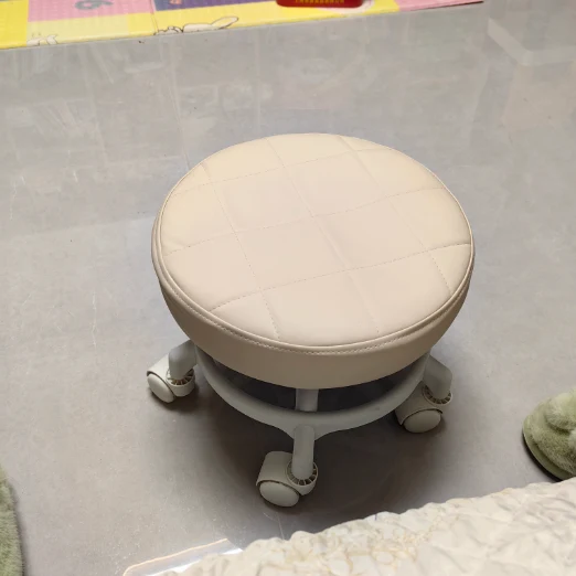 Modern Minimalist Round Swivel Plastic Faux Leather Low Stool Backless Armless For Living Room