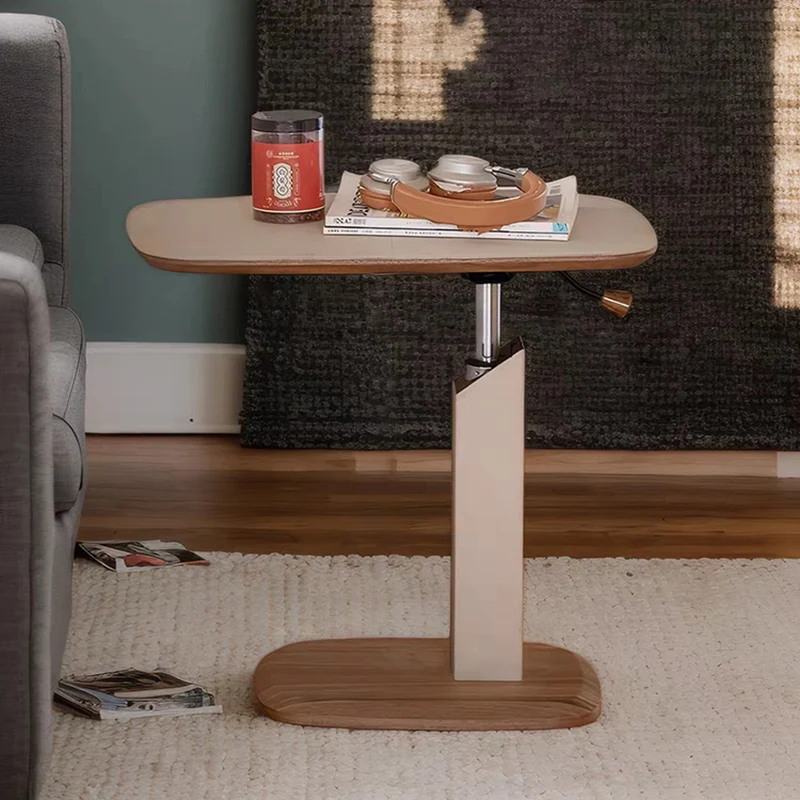 Modern Simplicity Square Liftable Swivel Saddle-Style Faux Leather Plywood Stainless Steel End Table 1 - Tier For Living Room