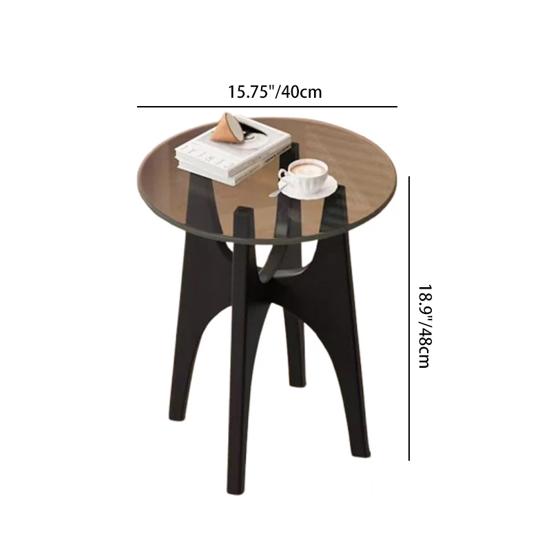 Contemporary Simplicity Round Glass Plywood Side Table 1 - Tier For Living Room