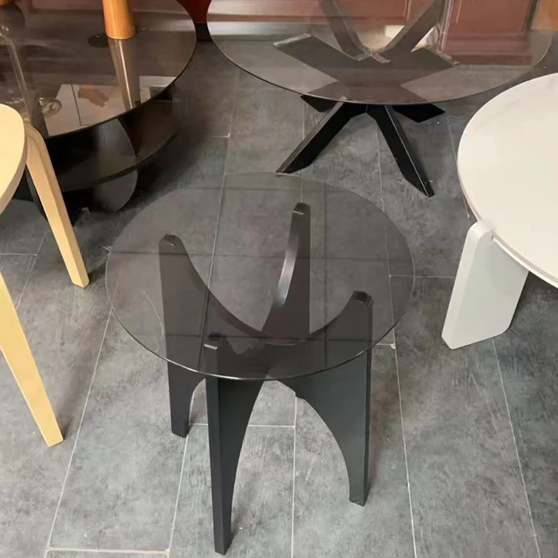 Contemporary Simplicity Round Glass Plywood Side Table 1 - Tier For Living Room