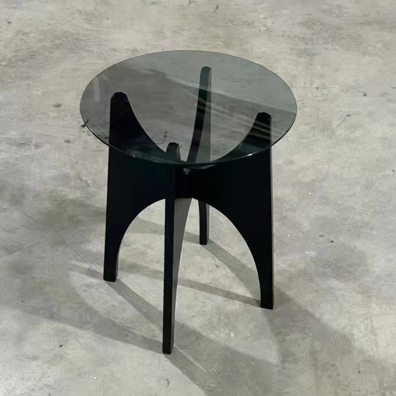 Contemporary Simplicity Round Glass Plywood Side Table 1 - Tier For Living Room
