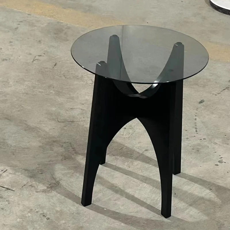 Contemporary Simplicity Round Glass Plywood Side Table 1 - Tier For Living Room