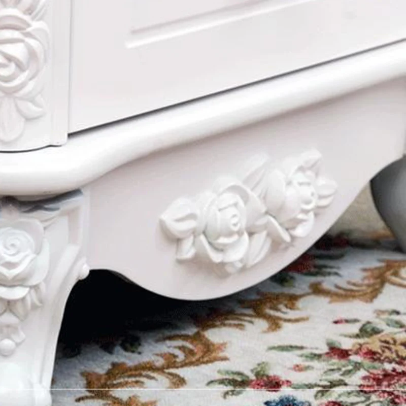 Traditional European Square Cube Carving Medium Density Fiberboard Nightstand 2 - Drawer For Bedroom