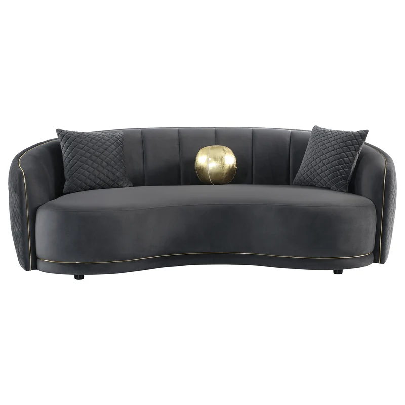 Coaster Furniture Brookside 504844 Velvet Upholstered Curved Sofa - Dark Grey