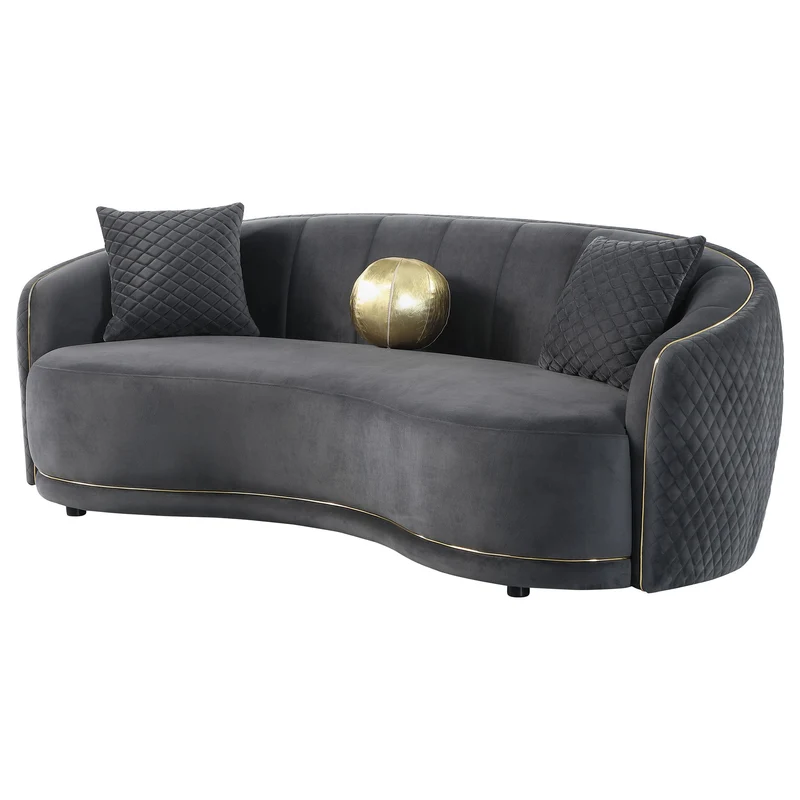 Coaster Furniture Brookside 504844 Velvet Upholstered Curved Sofa - Dark Grey