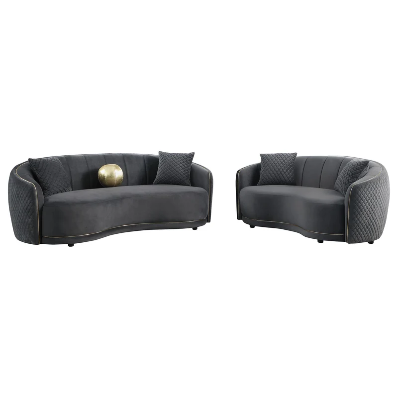 Coaster Furniture Brookside 504844 Velvet Upholstered Curved Sofa - Dark Grey
