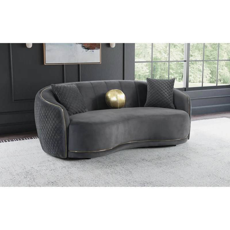Coaster Furniture Brookside 504844 Velvet Upholstered Curved Sofa - Dark Grey